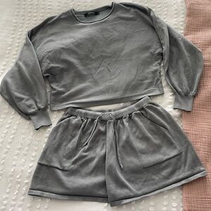 ZESICA Long Sleeve Top and Shorts Pullover Nightwear Lounge Set with Pockets